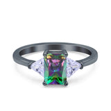 Emerald Cut Art Deco Engagement Ring Black Tone, Simulated Rainbow CZ 925 Sterling Silver
