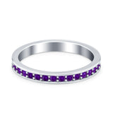 Full Eternity Stackable Band Wedding Ring Simulated Amethyst CZ 925 Sterling Silver