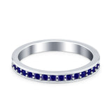 Full Eternity Stackable Band Wedding Ring Simulated Blue Sapphire CZ 925 Sterling Silver