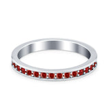 Full Eternity Stackable Band Wedding Ring Simulated Garnet CZ 925 Sterling Silver