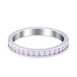 Full Eternity Stackable Band Wedding Ring Lab Created Pink Opal 925 Sterling Silver