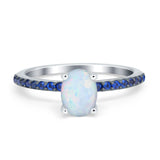 Oval Art Deco Engagement Ring Side Stone Sapphire Lab Created White Opal 925 Sterling Silver