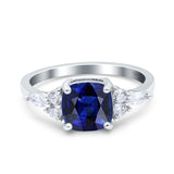 Cushion Cut Art Deco Engagement Ring Simulated Blue Sapphire CZ 925 Sterling Silver