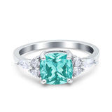 Cushion Cut Art Deco Engagement Ring Simulated Paraiba Tourmaline CZ 925 Sterling Silver