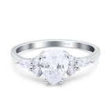 Teardrop Pear Art Deco Wedding Ring Simulated Cubic Zirconia 925 Sterling Silver