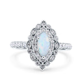 Vintage Style Solitaire Accent Marquise Wedding Ring Lab Created White Opal 925 Sterling Silver