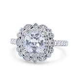 Vintage Style Solitaire Accent Cushion Wedding Ring Simulated Cubic Zirconia 925 Sterling Silver