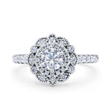 Vintage Style Solitaire Accent Wedding Ring Round Simulated Cubic Zirconia 925 Sterling Silver