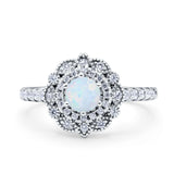 Vintage Style Solitaire Accent Wedding Ring Round Lab Created White Opal 925 Sterling Silver