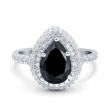 Teardrop Pear Art Deco Vintage Engagement Ring Simulated Black CZ 925 Sterling Silver