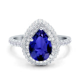 Teardrop Pear Art Deco Vintage Engagement Ring Simulated Blue Sapphire CZ 925 Sterling Silver