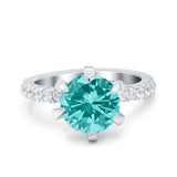 Vintage Art Deco Wedding Ring Round Simulated Paraiba Tourmaline CZ 925 Sterling Silver