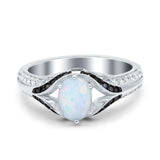 Art Deco Oval Engagement Ring Black Lab Created White Opal 925 Sterling Silver
