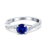 Art Deco Wedding Ring Round Simulated Blue Sapphire CZ 925 Sterling Silver