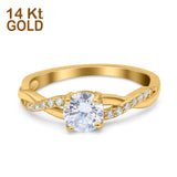 14K Yellow Gold Infinity Twist Art Deco Wedding Ring Round Simulated CZ