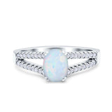 Split Shank Halo Oval Wedding Ring Lab Created White Opal 925 Sterling Silver
