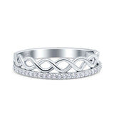 Half Eternity Infinity Twisted Shank Wedding Ring Band Simulated Cubic Zirconia 925 Sterling Silver