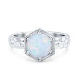 Art Deco Engagement Bridal Ring Hexagon Lab Created White Opal 925 Sterling Silver
