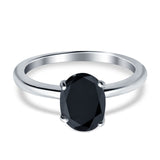Oval Cathedral Solitaire Wedding Ring Simulated Black CZ 925 Sterling Silver