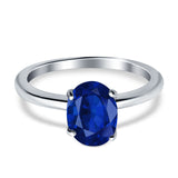 Oval Cathedral Solitaire Wedding Ring Simulated Blue Sapphire CZ 925 Sterling Silver