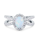 Art Deco Oval Engagement Ring Lab Created White Opal 925 Sterling Silver