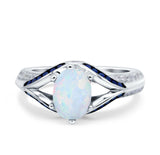 Split Shank Halo Oval Wedding Engagement Ring Blue Sapphire Lab Created White Opal 925 Sterling Silver