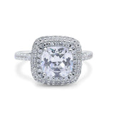 Halo Art Deco Cushion Cut Wedding Ring Simulated Cubic Zirconia 925 Sterling Silver