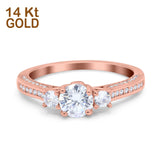 14K Rose Gold Three Stone Vintage Engagement Bridal Ring Round Simulated Cubic Zirconia Size-7