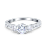 Three Stone Vintage Engagement Bridal Ring Round Simulated Cubic Zirconia 925 Sterling Silver