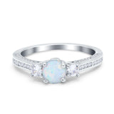 Three Stone Vintage Engagement Bridal Ring Round Lab Created White Opal 925 Sterling Silver