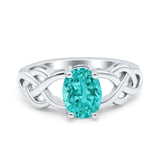 Oval Solitaire Celtic Wedding Ring Simulated Paraiba Tourmaline CZ 925 Sterling Silver