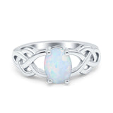 Oval Solitaire Celtic Wedding Ring Lab Created White Opal 925 Sterling Silver