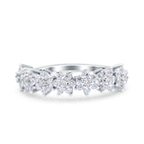 7-Stone Flower Half Eternity Wedding Ring Band Round Simulated Cubic Zirconia 925 Sterling Silver (4mm)