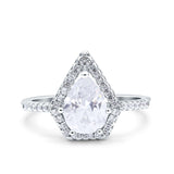 Halo Art Deco Solitaire Accent Pear Wedding Bridal Ring Simulated Cubic Zirconia 925 Sterling Silver