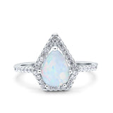 Halo Art Deco Solitaire Accent Pear Wedding Bridal Ring Lab Created White Opal 925 Sterling Silver