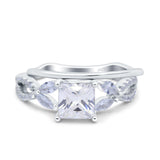 Two Piece Art Deco Princess Cut Wedding Bridal Ring Simulated Cubic Zirconia 925 Sterling Silver