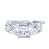 Two Piece Bridal Ring Art Deco Princess Cut Engagement Simulated Cubic Zirconia 925 Sterling Silver