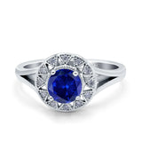 Celtic Halo Engagement Ring Round Simulated Blue Sapphire CZ 925 Sterling Silver
