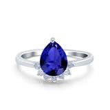 Teardrop Art Deco Pear Engagement Ring Simulated Blue Sapphire CZ 925 Sterling Silver