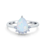 Teardrop Art Deco Pear Engagement Ring Lab Created White Opal 925 Sterling Silver