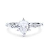 Starburst Teardrop Art Deco Pear Wedding Ring Simulated Cubic Zirconia 925 Sterling Silver