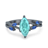 Infinity Twist Sapphire Marquise Wedding Ring Black Tone, Simulated Paraiba Tourmaline CZ 925 Sterling Silver