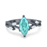 Infinity Twist Marquise Art Deco Engagement Ring Black Tone, Simulated Paraiba Tourmaline CZ 925 Sterling Silver