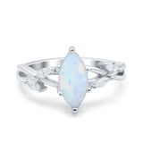 Infinity Twist Marquise Art Deco Engagement Ring Lab Created White Opal 925 Sterling Silver