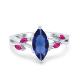 Infinity Twist Marquise Wedding Ring Simulated Blue Sapphire CZ & Ruby 925 Sterling Silver