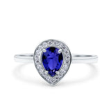 Teardrop Pear Art Deco Wedding Ring Simulated Blue Sapphire CZ 925 Sterling Silver