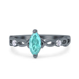 Marquise Wedding Ring Infinity Twisted Black Tone, Simulated Paraiba Tourmaline CZ 925 Sterling Silver