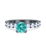 Art Deco Wedding Bridal Ring Round Black Tone, Simulated Paraiba Tourmaline CZ 925 Sterling Silver