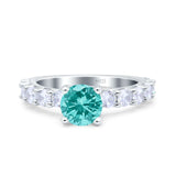 Art Deco Wedding Bridal Ring Round Simulated Paraiba Tourmaline CZ 925 Sterling Silver