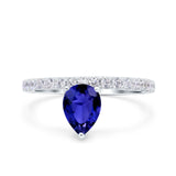 Teardrop Art Deco Pear Wedding Bridal Ring Simulated Blue Sapphire CZ 925 Sterling Silver